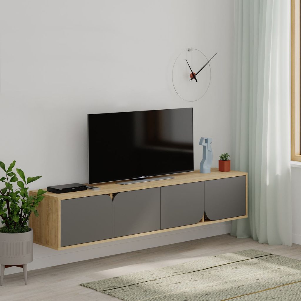Tv állvány falra akasztós, antracit, tölgyszínű kerettel 180cm - alpes - butopêa